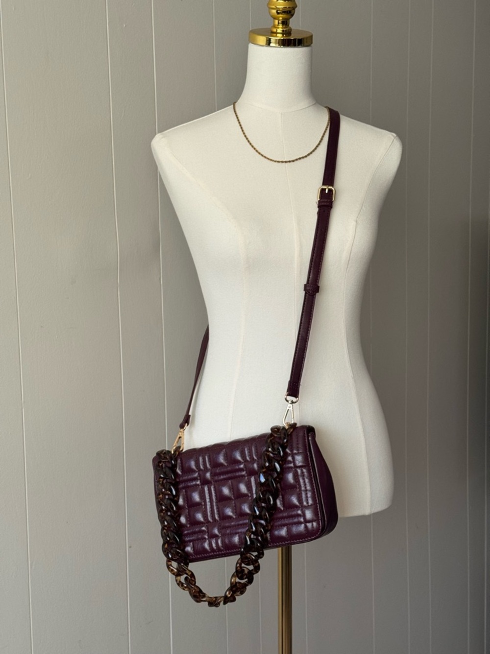 Quilted Crossbody Shoulder Bag in Deep Plum